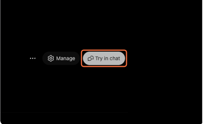 Botão Try in chat da Libelus.ai destacado, ao lado do botão de gerenciar